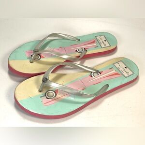 Kate Spade Pink Green Cadillac Nassau Flip Flops Size 7-8